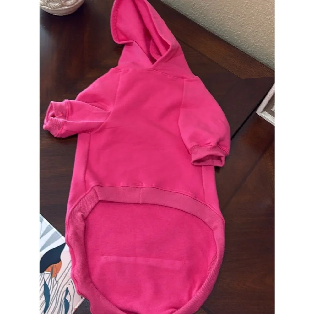 DOG HOODIE PINK FLEECE LINED HOOD POCKET SKULL GLITTER BOW GRAPHIC
